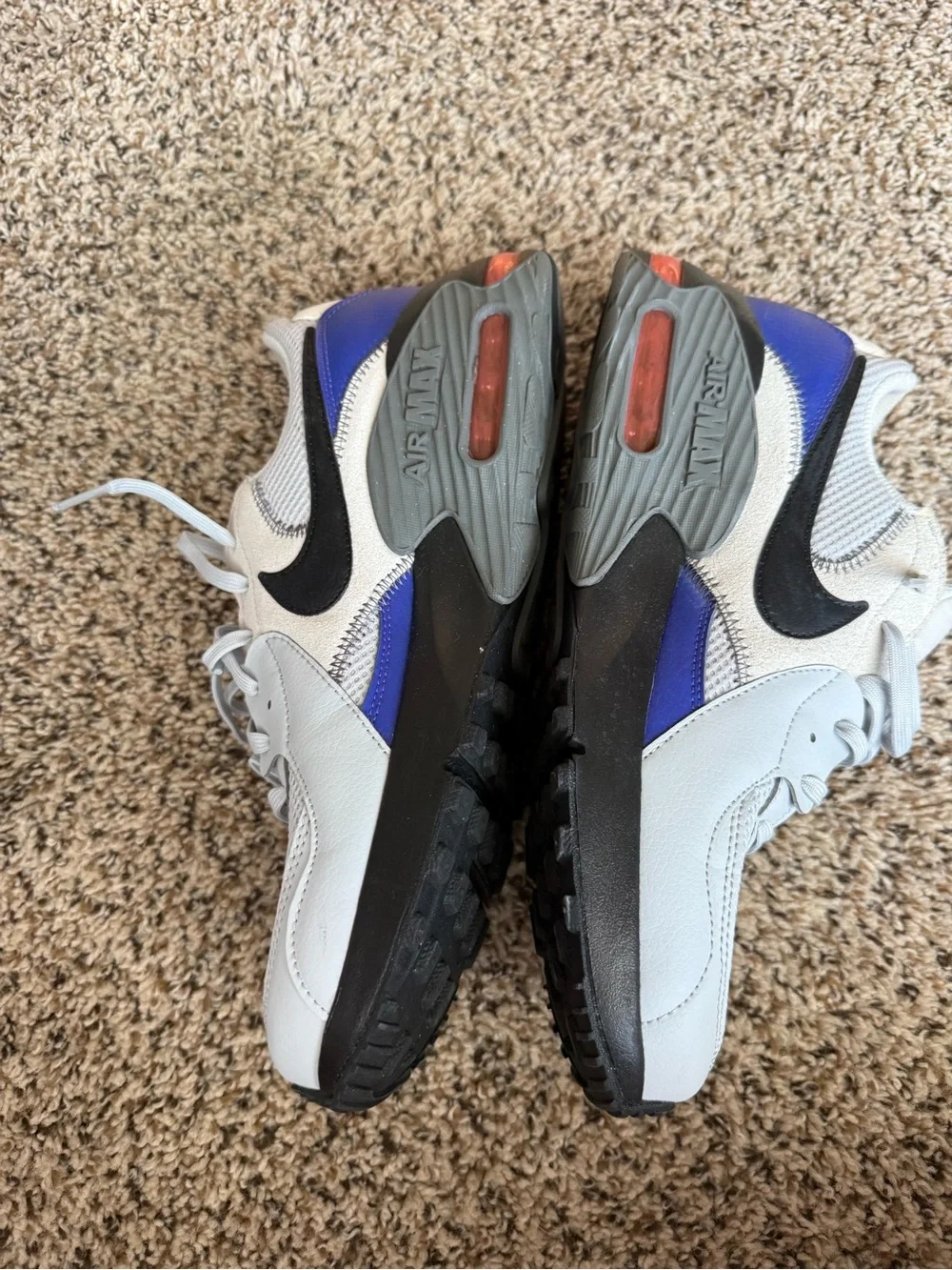 Nike Retro Air Max Sneakers in White, Black & Blue with Orange Accents